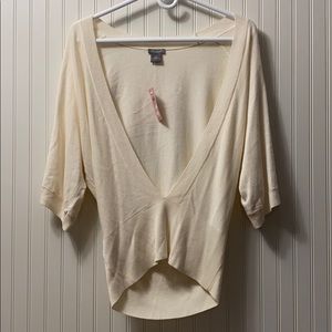 Ann Taylor Petite Deep V Neck Cream Sweater